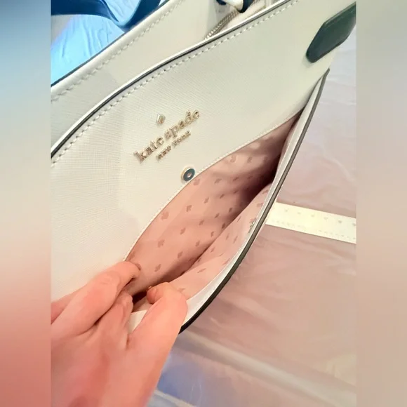 Kate Spade Saffiano Leather Colorblock Staci Laptop Large Tote Warm Beige $450 - Picture 15 of 16